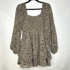 Entro Cheetah Print Romper One Piece Long Sleeve Shorts Size Large
